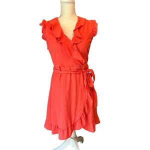 Monteau Los Angeles Size Medium Coral Mini Wrap Dress Flowy Flirty Party